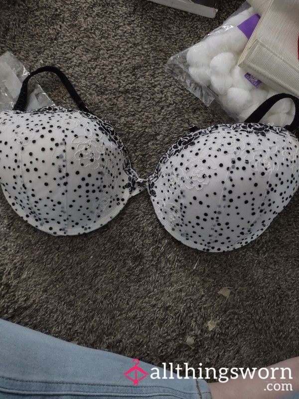 White Polkadot Bra