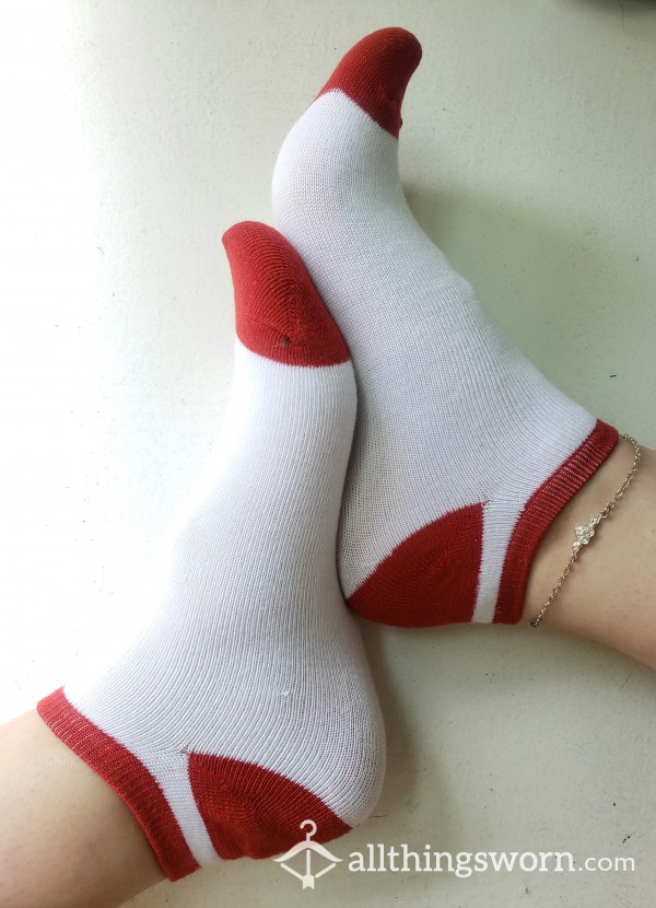 White & Red No-Show Socks❤