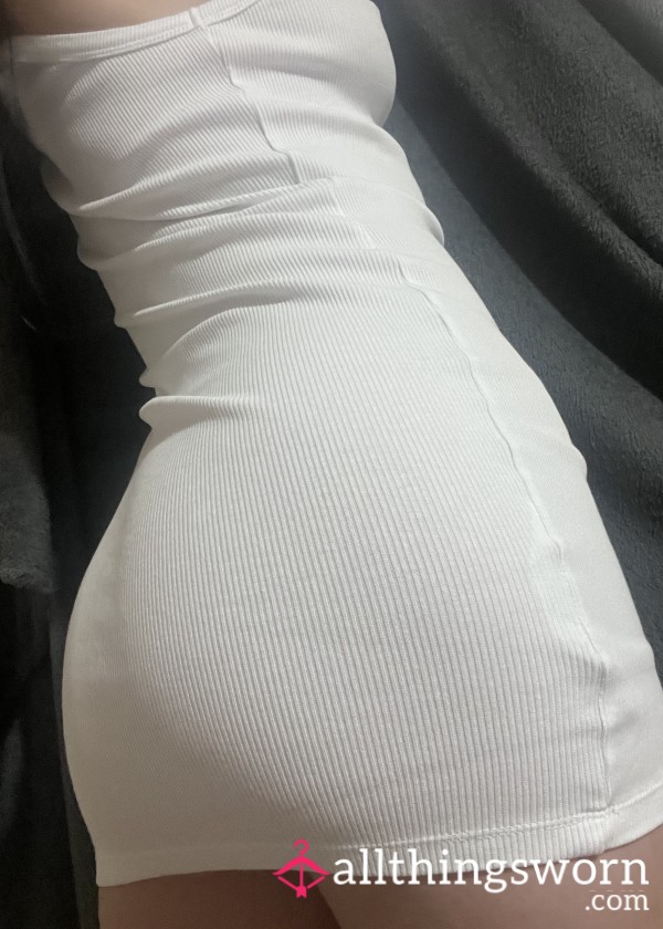 White Ribbed Sl*tty Dress Worn For You 🤍 Chavvy And See Through 👅