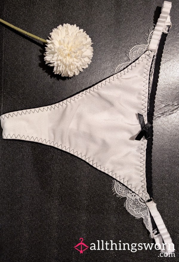 White Satin & Lace Thong