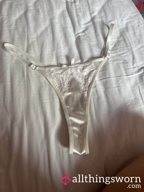 White Satin/ Lace Thong