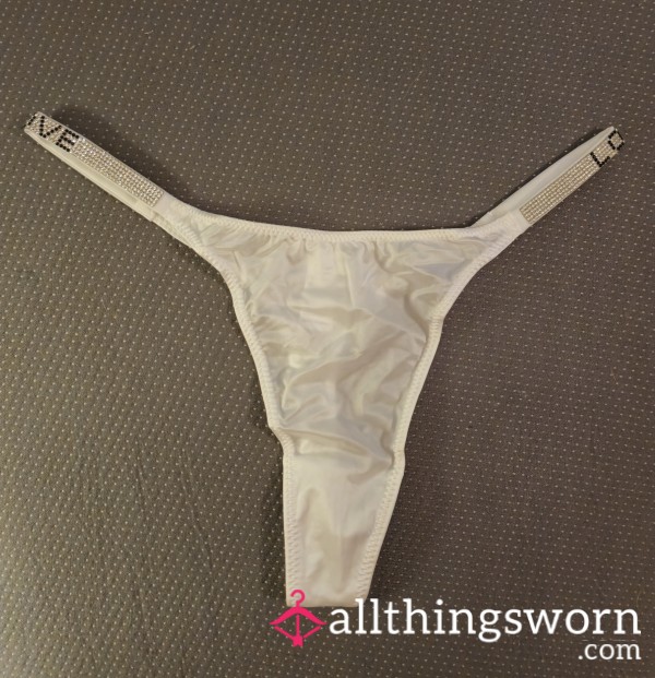 White Satin Thin Strap Thong