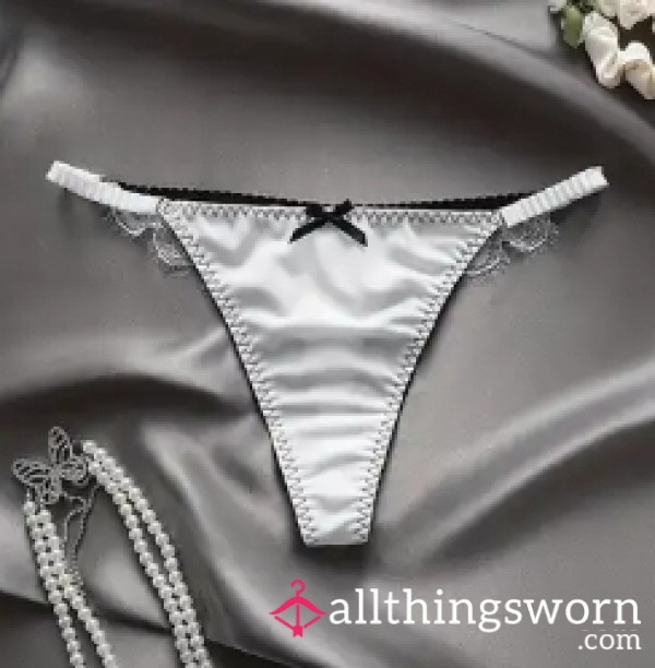 WHITE Satin Thong Panty Size 16