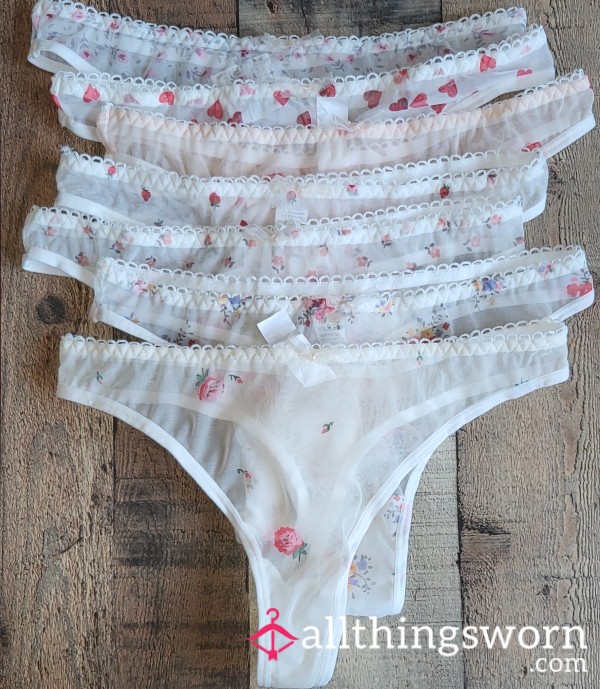 White Seethrough Vintage Nylon Flor*l Thongs