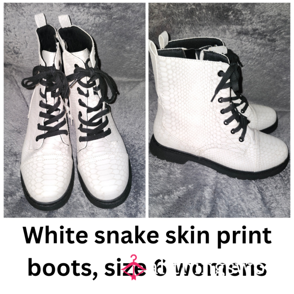 WHITE SNAKE SKIN WOMEN'S BOOTS, SIZE 6