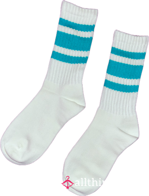 White Socks With Teal Stripes