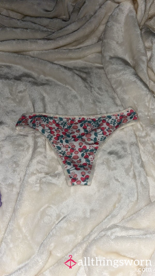 White Strawberries And Flower Thong