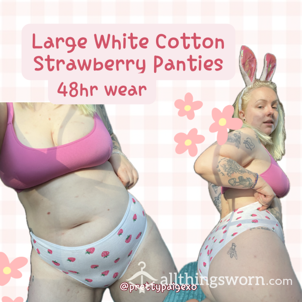 ***PENDING*** White Strawberry Panties 🍓 Cotton, Size Large— 48hr Wear 💋