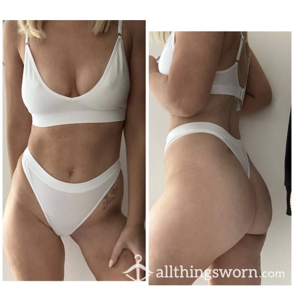 White Stretch Thong And Bra Set