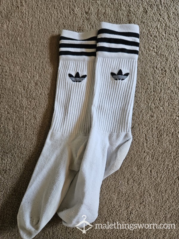 White Striped Adidas Socks