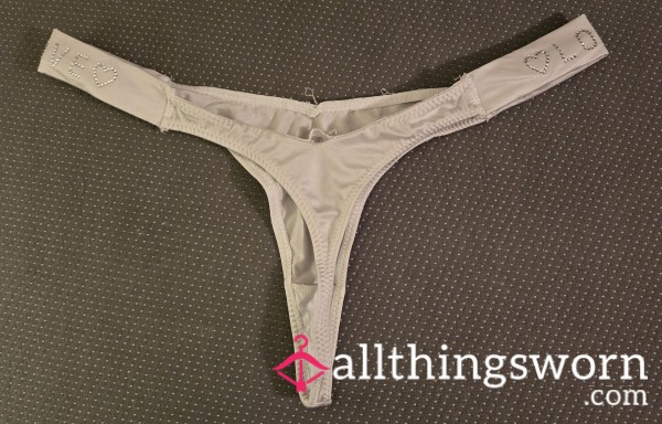 "Dare To Bare" White Satin Thong