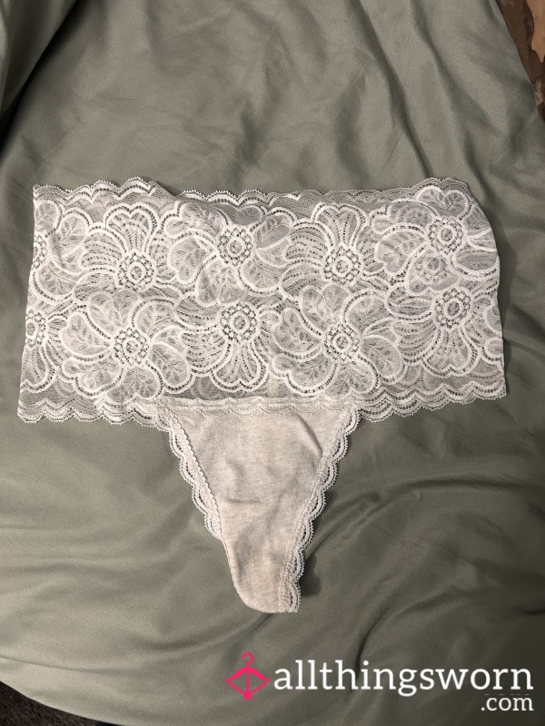 White Thong W/ Flor*l Lace