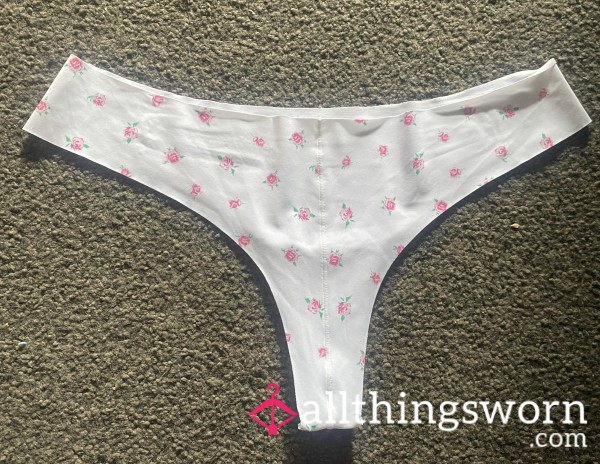 White Thong With Pink Flowers