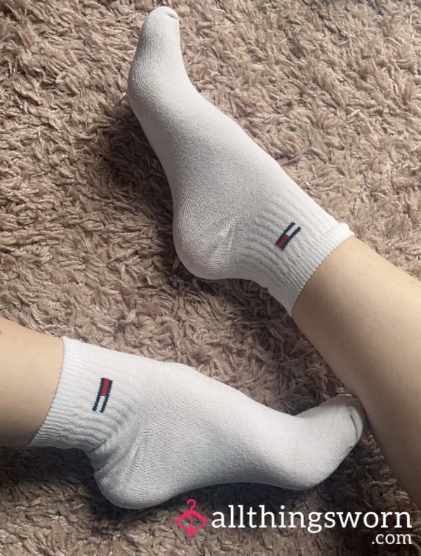 🤍 White Tommy Hilfiger Ankle Socks With 2 Min Video & Proof Of Wear Pics ♡ £3 UK P&P 🇬🇧 Worldwide Shipping Available!