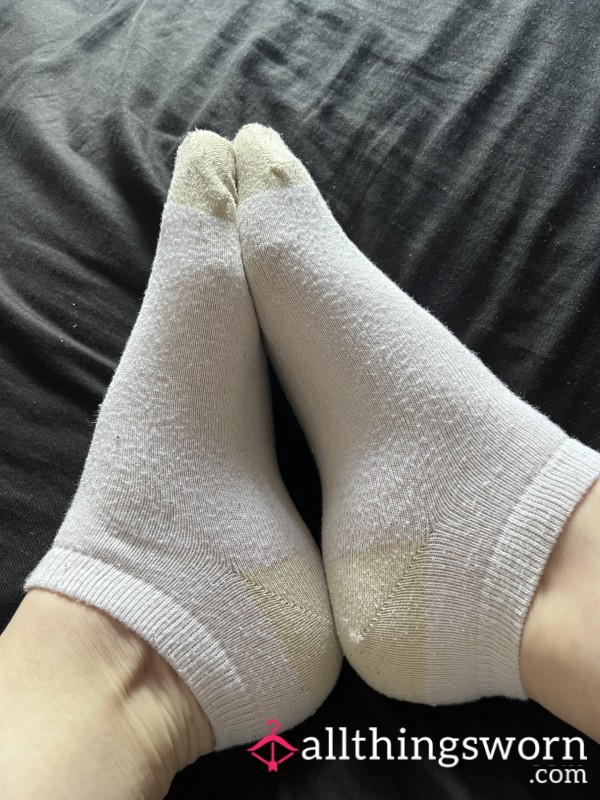 White Trainer Liner Socks With Coloured Toes & Heels