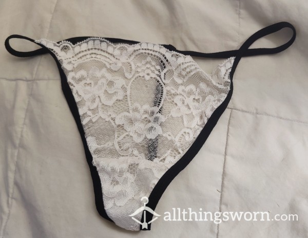 White W/ Black Trim G-string Panty