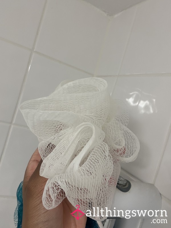 White Well Used Loofah Bath Sponge