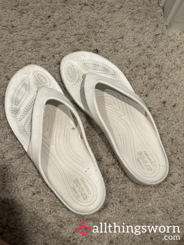 White Well Worn Croc Sandals. Have Used At The Beach And At The P**l.