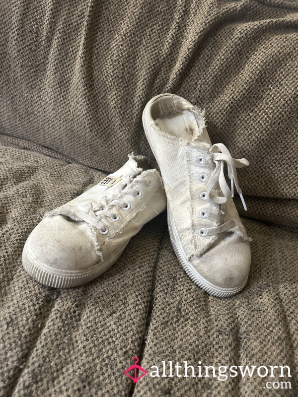 White Well Worn Slide On Sneakers