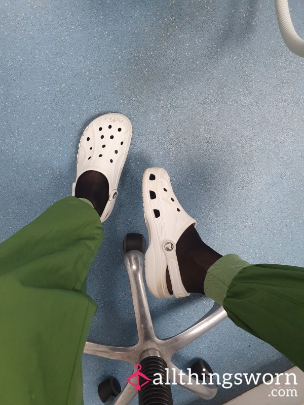 White Well Worn Work Crocs - Size 6uk Nurse