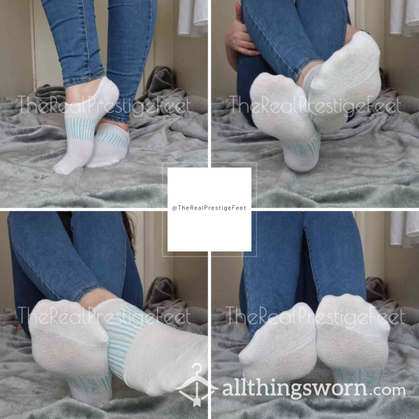 White Low Cut Trainer Socks With Blue | 3 Days Wear | Includes Pics & Clip | See Listing Photos For More Info - From £20.00 + P&P