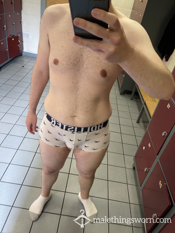 White With Navy Icon Short Hollister Trunks