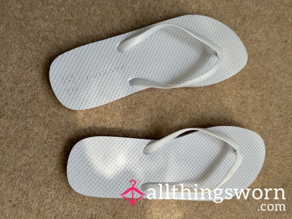 White Worn Flip Flops