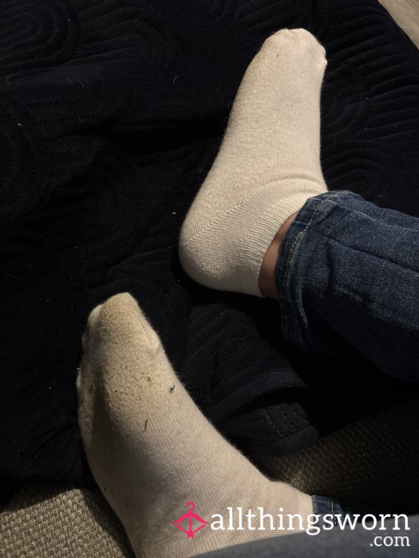 White Worn Trainer Socks