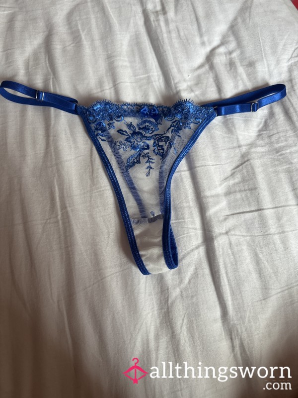 White/blue Lace Thong