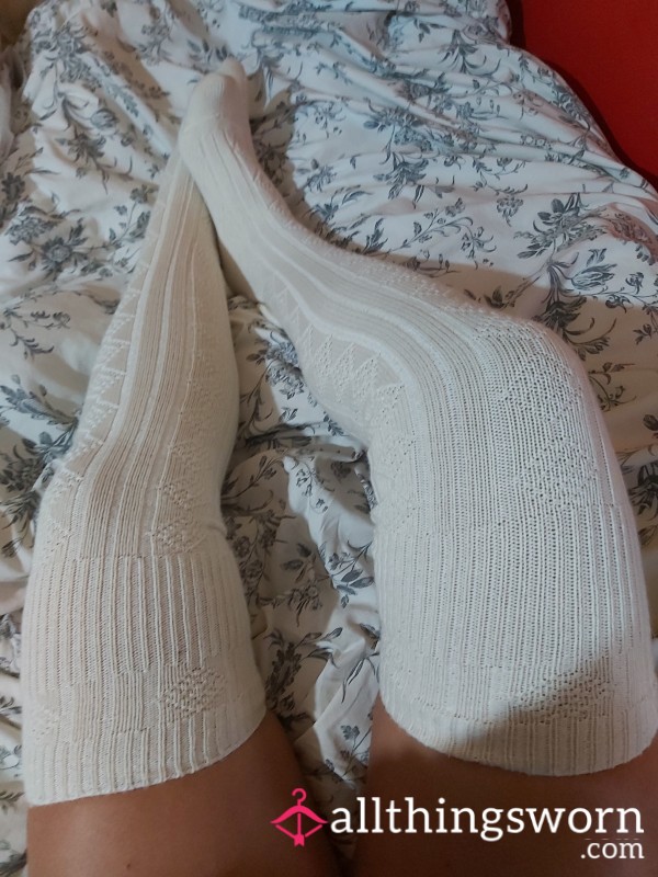 White/cream Patterned Knitted Socks, School Socks