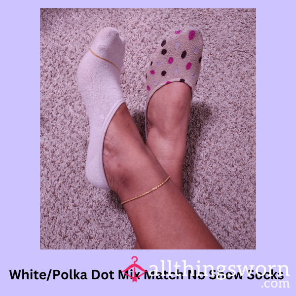 White/Polka Dots Mix Match No Show Socks