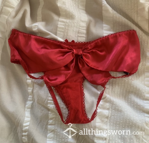 Happy Valentines Day S**y, S**Y Panties!! 🔥💯❤️💋 Will Wear 48 Hours For The Listed Price!! Victorias Secret Very S**y Satin/silk Bow Back Panties!! 😍 SO Very Hot And Special Panty!!