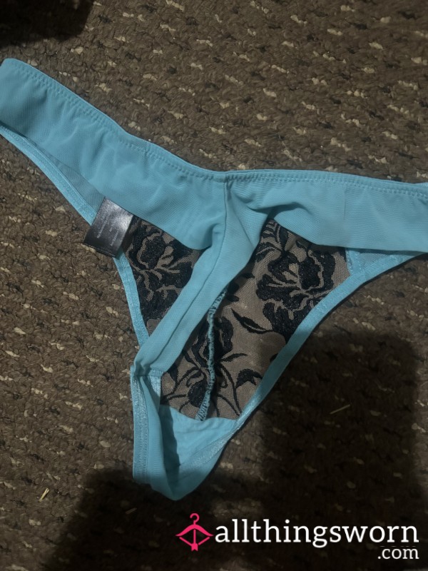 Work Blue Flower Lace Thong