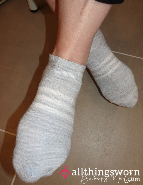 Worn Adidas Socks - Filthy & Smelly - Grey/white Stripe 🧦🧦