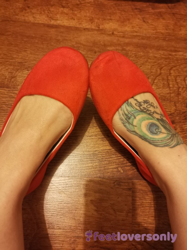 Worn And Scuffed Red/orange Flats