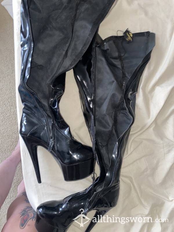 Worn And Torn Thigh High Leather Boots