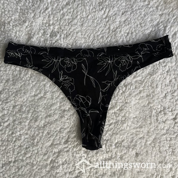 WORN NEW Black And White Flor*l Outline Thong *48 HR WEAR*