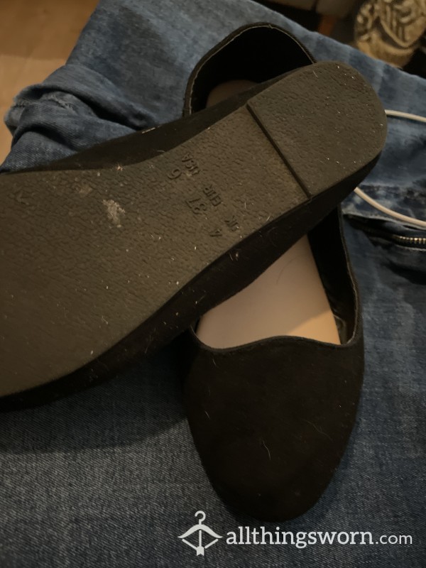 Worn, Black Ballet Pumps