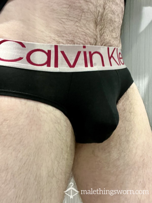 Worn Black CK Briefs Pink Waist Band