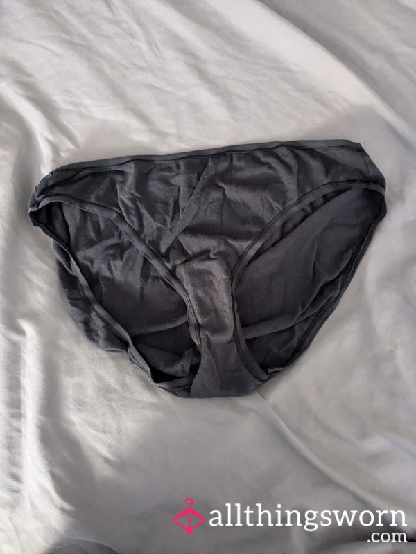 Worn Black Cotton Bikini Panties