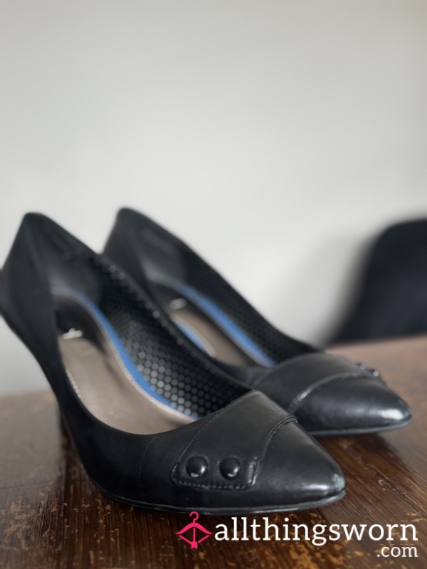 Worn Black Court Shoes Size 7