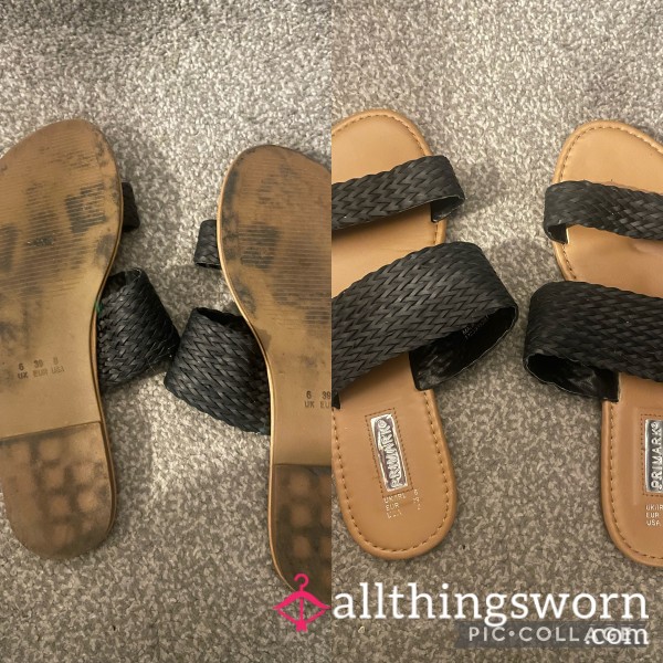 Worn Black Flip Flop/ Slider Style Shoes