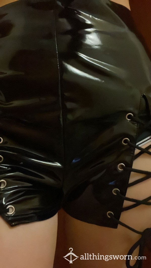 Worn Black PVC Shorts