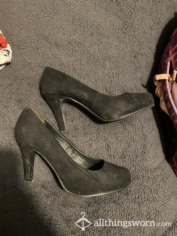 Worn Black Suede High Heels. Worn For Plenty Of Nights Out!