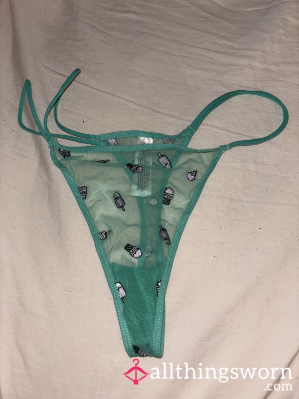 Worn Blue/green Mesh Thong