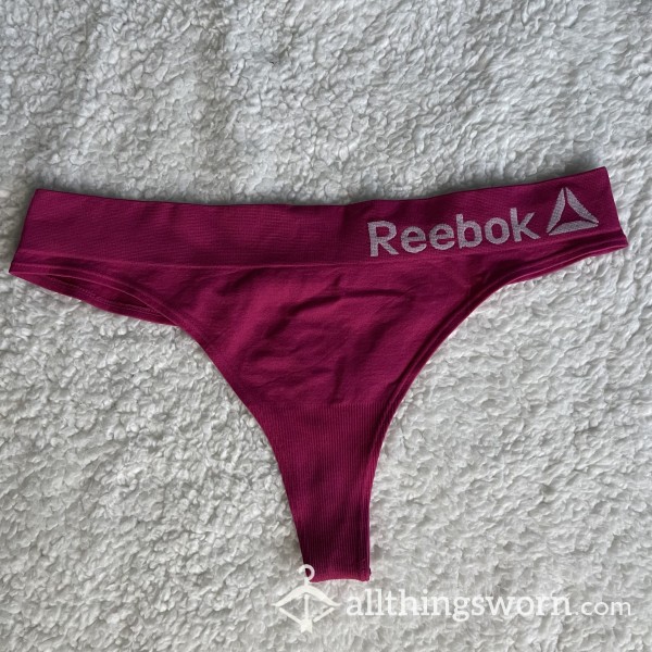 WORN Bright Neon Pink Reebok Logo Athletic Workout Thong *48 HR WEAR*