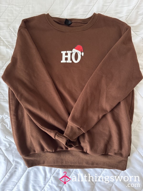 Worn Brown “HO” Christmas Sweater