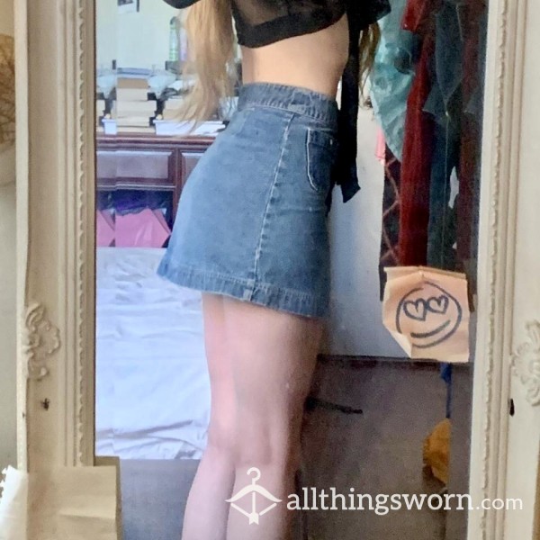 Worn Denim Skirt