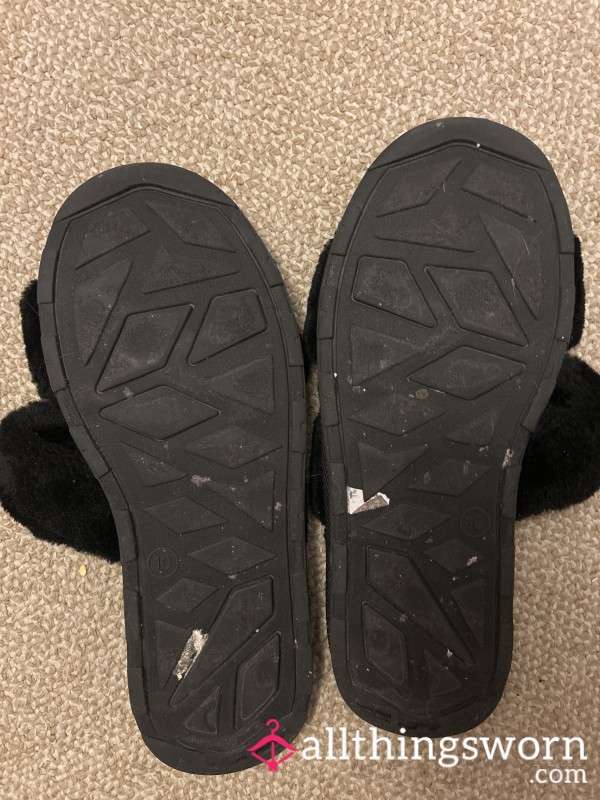 Worn & Dirty Black Slippers