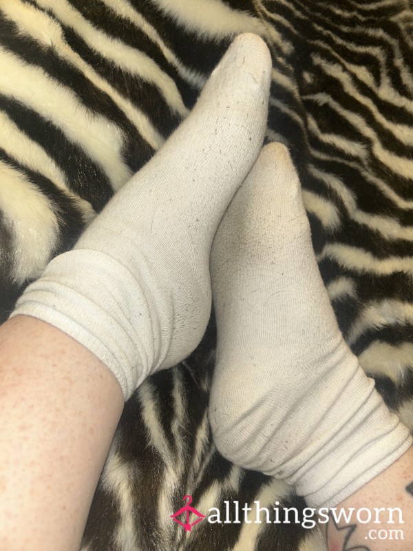 Worn, Dirty White Cotton Socks